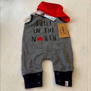 One-piece sleeveless baby suit with bib Canada theme Mini Heroes